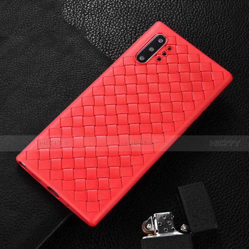 Funda Silicona Goma de Cuero Carcasa H01 para Samsung Galaxy Note 10 Plus Rojo