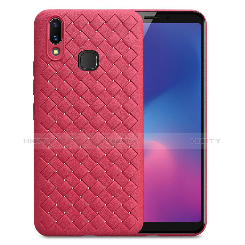 Funda Silicona Goma de Cuero Carcasa para Samsung Galaxy A6s Rojo