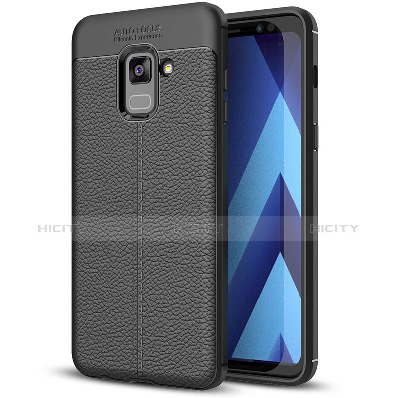 Funda Silicona Goma de Cuero Carcasa para Samsung Galaxy A8+ A8 Plus (2018) Duos A730F Negro