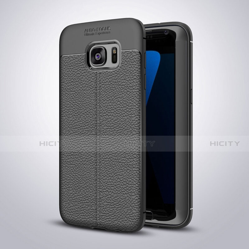 Funda Silicona Goma de Cuero Carcasa para Samsung Galaxy S7 Edge G935F Negro