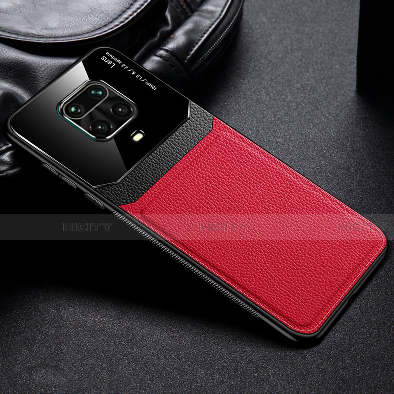 Funda Silicona Goma de Cuero Carcasa para Xiaomi Redmi Note 9 Pro Rojo