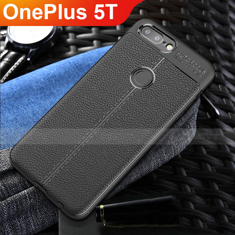 Funda Silicona Goma de Cuero Carcasa S01 para OnePlus 5T A5010 Negro