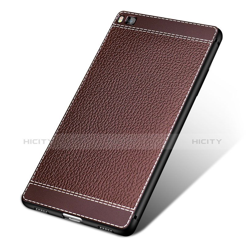 Funda Silicona Goma de Cuero para Huawei P8 Marron