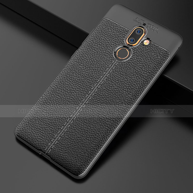 Funda Silicona Goma de Cuero para Nokia 7 Plus Negro