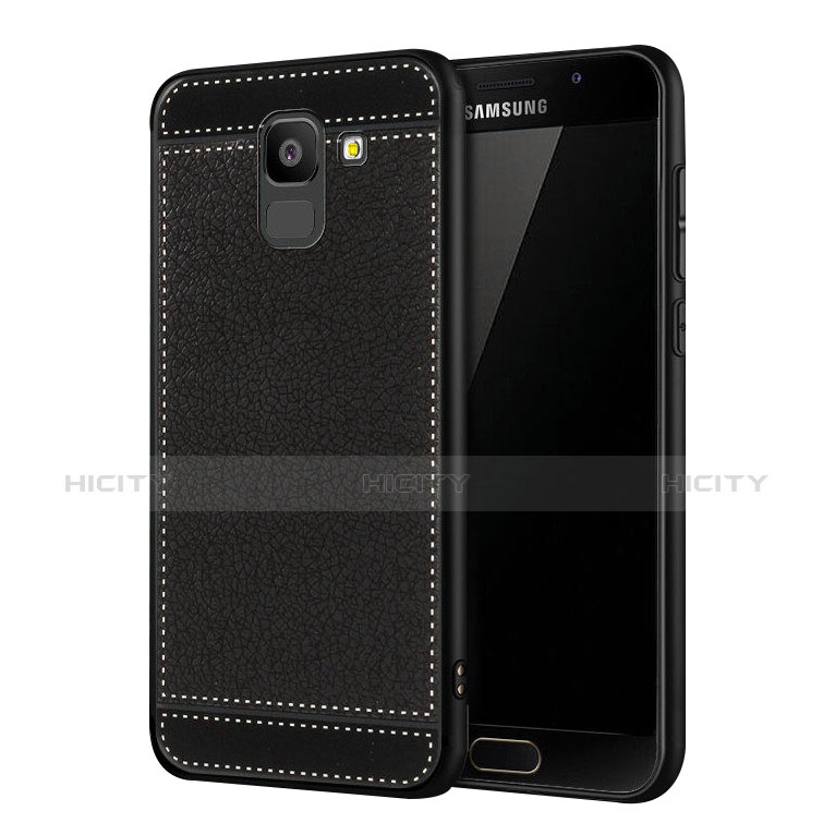 Funda Silicona Goma de Cuero W01 para Samsung Galaxy J6 (2018) J600F Negro