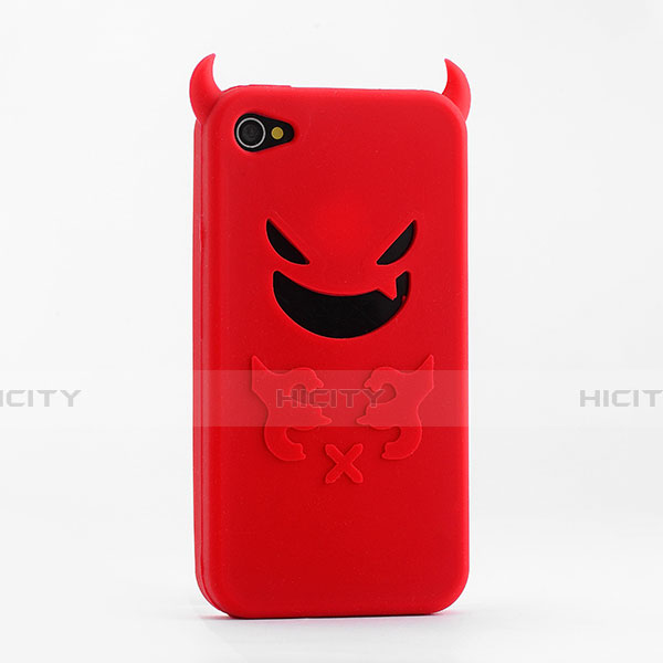 Funda Silicona Goma Demonio Diablo para Apple iPhone 4 Rojo