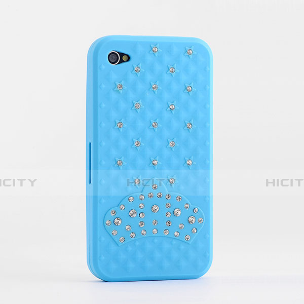 Funda Silicona Goma Diamante Brillante para Apple iPhone 4 Azul Cielo