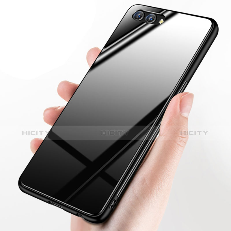 Funda Silicona Goma Espejo con Anillo de dedo Soporte para Huawei Honor V10 Negro