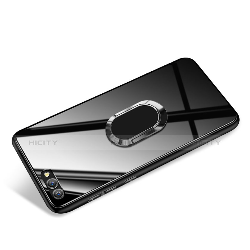 Funda Silicona Goma Espejo con Anillo de dedo Soporte para Huawei Honor View 10 Negro