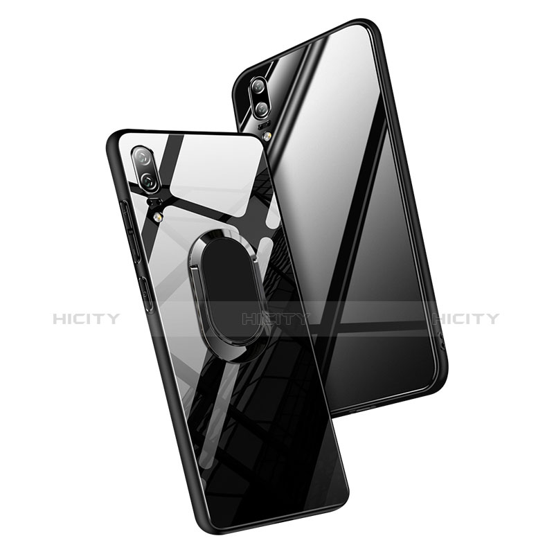 Funda Silicona Goma Espejo con Anillo de dedo Soporte para Huawei P20 Negro