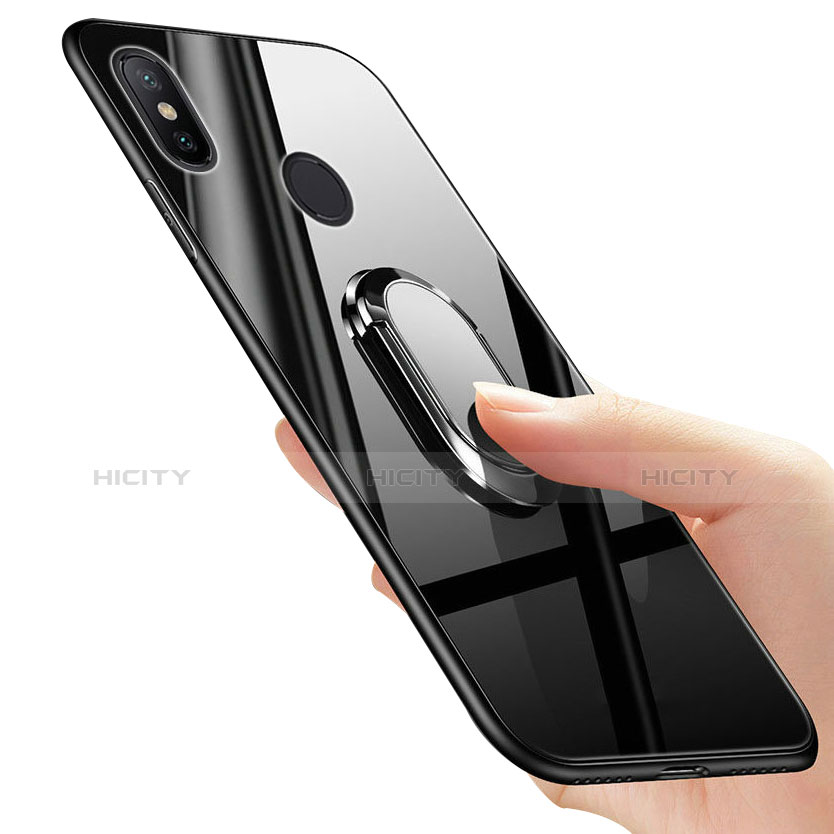 Funda Silicona Goma Espejo con Anillo de dedo Soporte para Xiaomi Mi 6X Negro