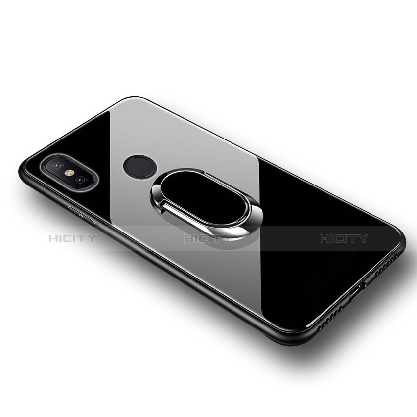Funda Silicona Goma Espejo con Anillo de dedo Soporte para Xiaomi Mi A2 Negro