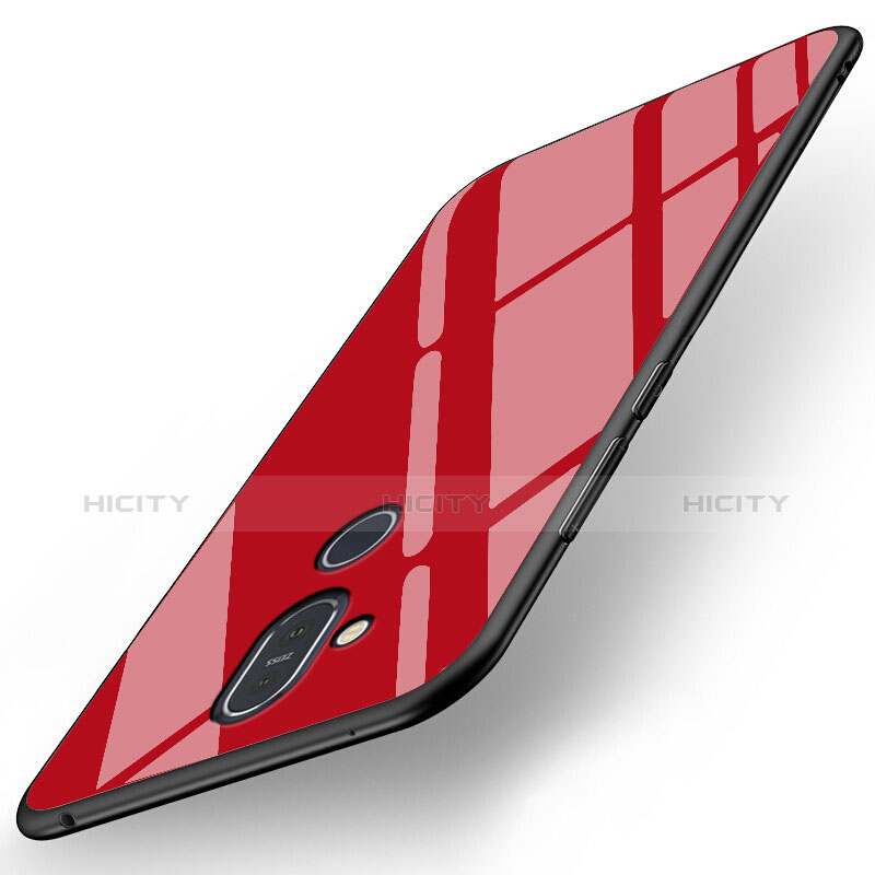 Funda Silicona Goma Espejo para Nokia 7.1 Plus Rojo
