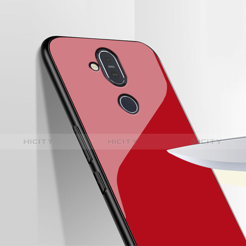 Funda Silicona Goma Espejo para Nokia 7.1 Plus Rojo