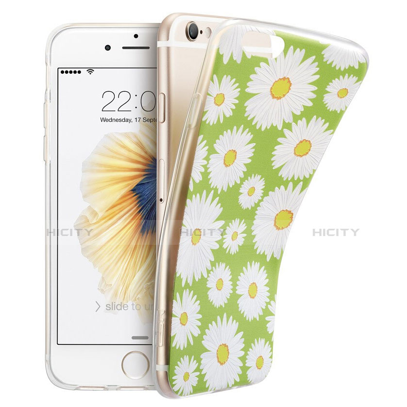 Funda Silicona Goma Flores para Apple iPhone 6 Verde