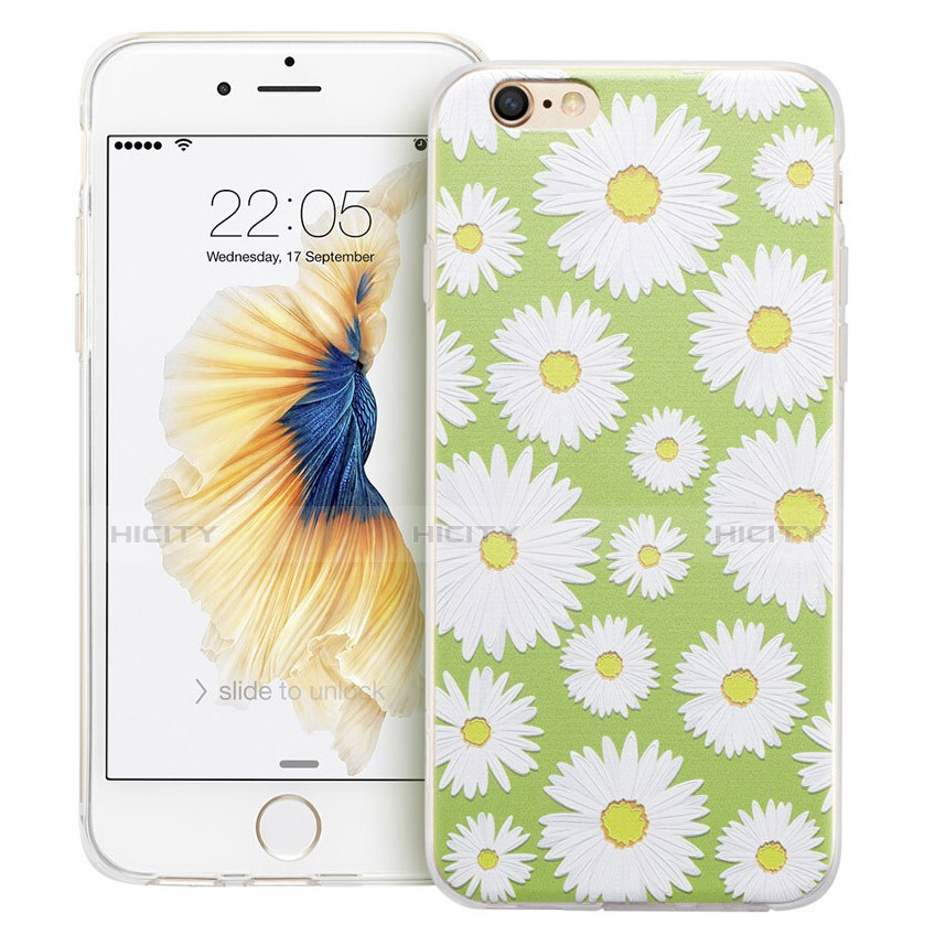 Funda Silicona Goma Flores para Apple iPhone 6 Verde