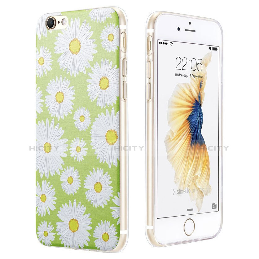 Funda Silicona Goma Flores para Apple iPhone 6S Verde