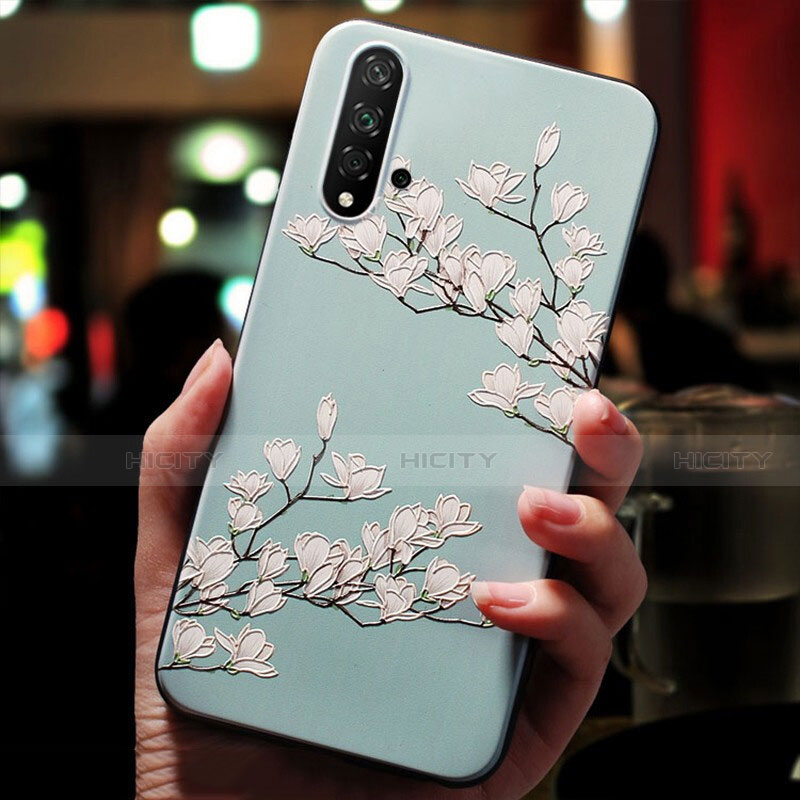 Funda Silicona Goma Flores para Huawei Honor 20 Cian