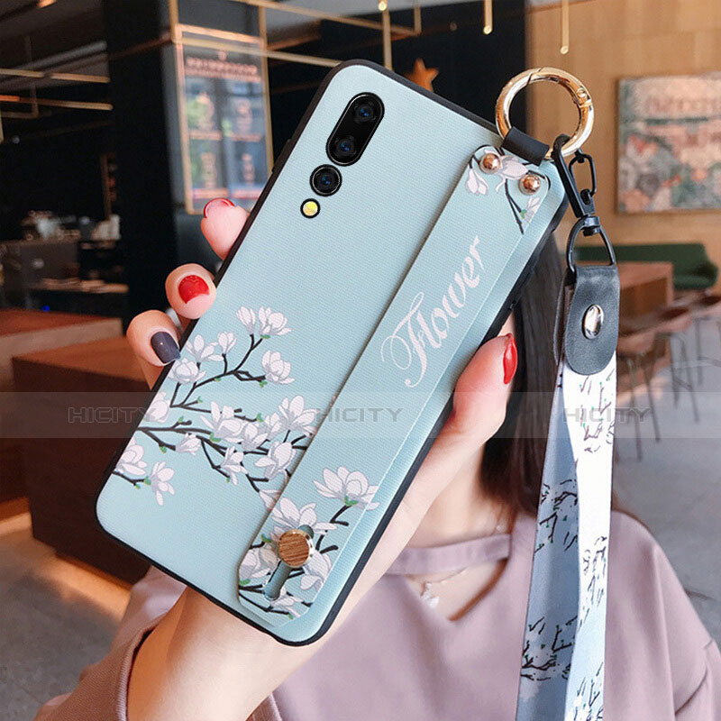 Funda Silicona Goma Flores para Huawei P20 Pro Cian