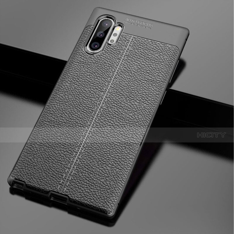Funda Silicona Goma G01 de Cuero Carcasa para Samsung Galaxy Note 10 Plus Negro
