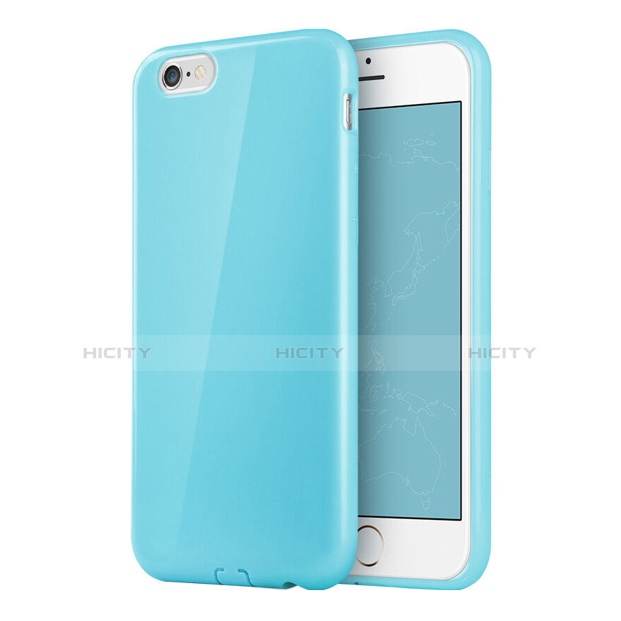 Funda Silicona Goma para Apple iPhone 6 Plus Azul Cielo