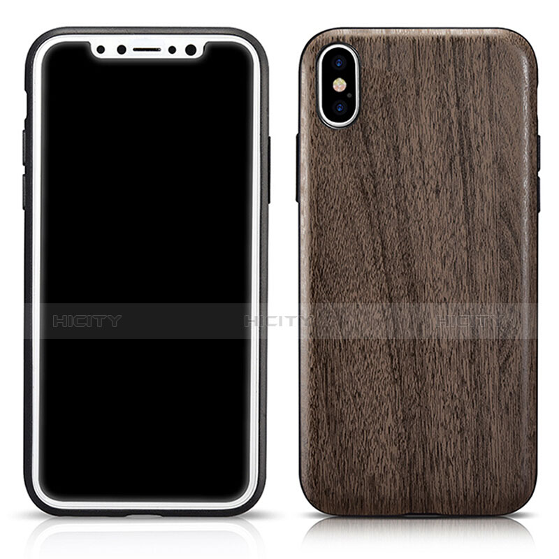 Funda Silicona Goma Patron de Grano de Madera para Apple iPhone Xs Max Gris