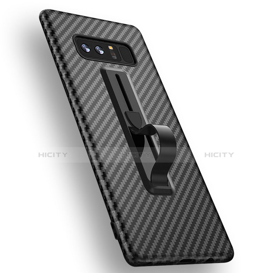 Funda Silicona Goma Twill con Anillo de dedo para Samsung Galaxy Note 8 Duos N950F Negro