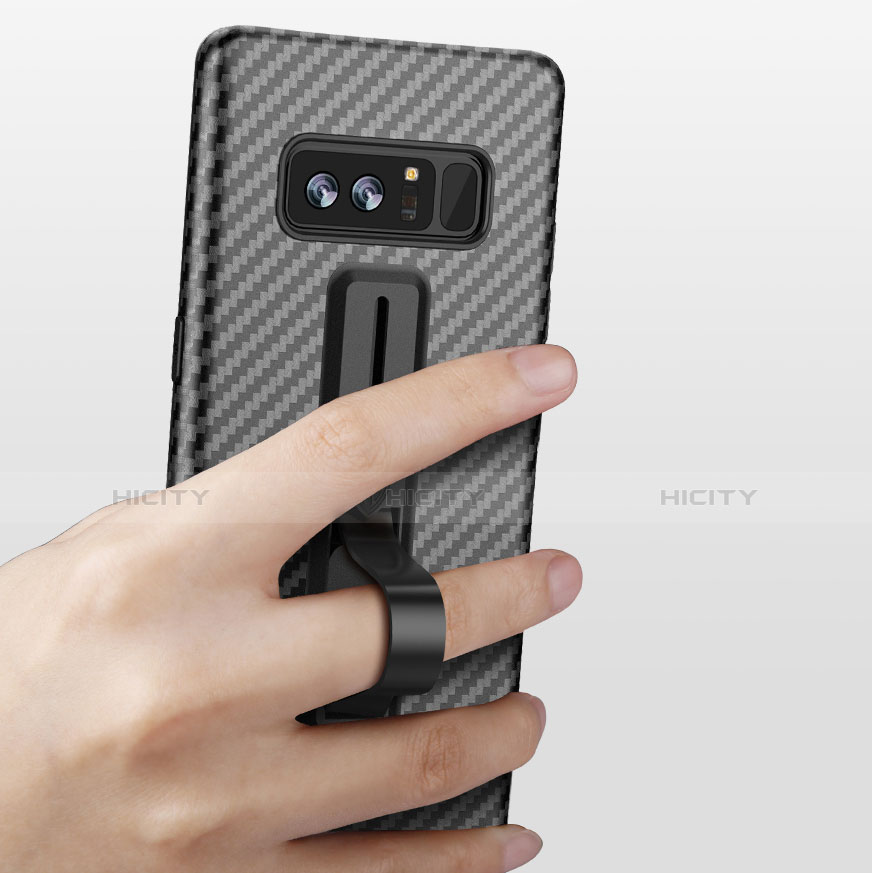 Funda Silicona Goma Twill con Anillo de dedo para Samsung Galaxy Note 8 Duos N950F Negro
