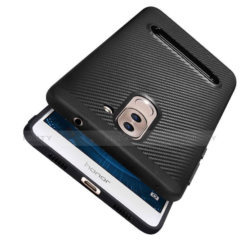 Funda Silicona Goma Twill con Soporte para Huawei Honor 6X Pro Negro