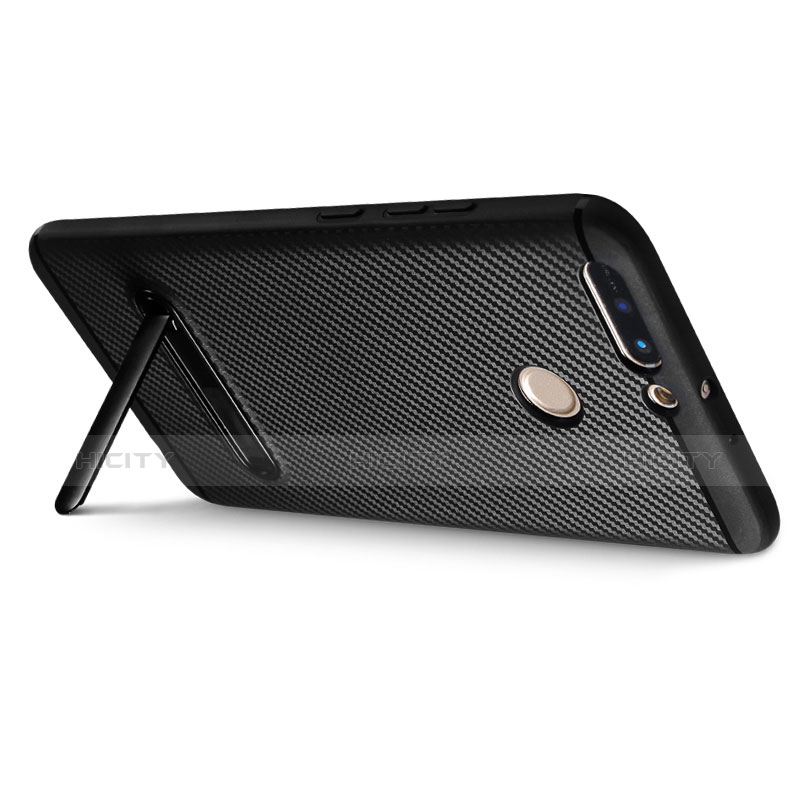 Funda Silicona Goma Twill con Soporte para Huawei Honor V9 Negro