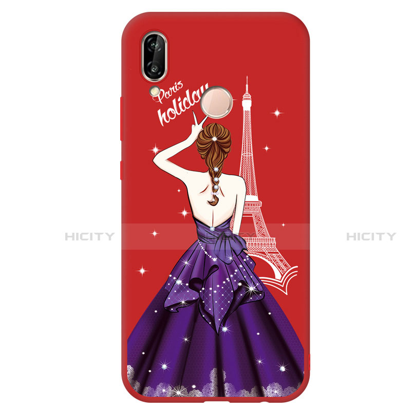 Funda Silicona Goma Vestido de Novia Carcasa S02 para Huawei P20 Lite Rojo