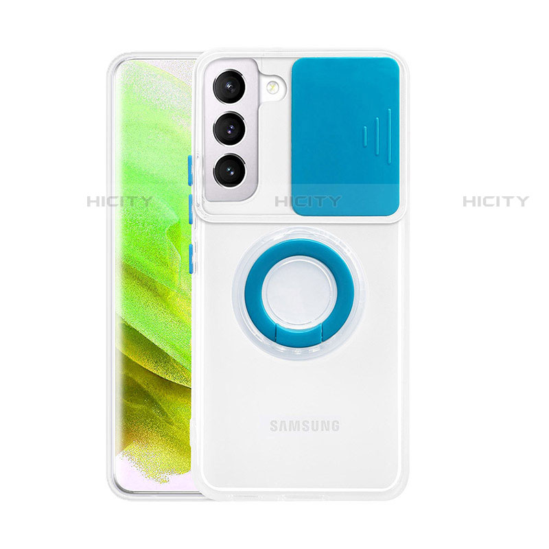 Funda Silicona Ultrafina Carcasa Transparente con Anillo de dedo Soporte A01 para Samsung Galaxy S21 5G Azul
