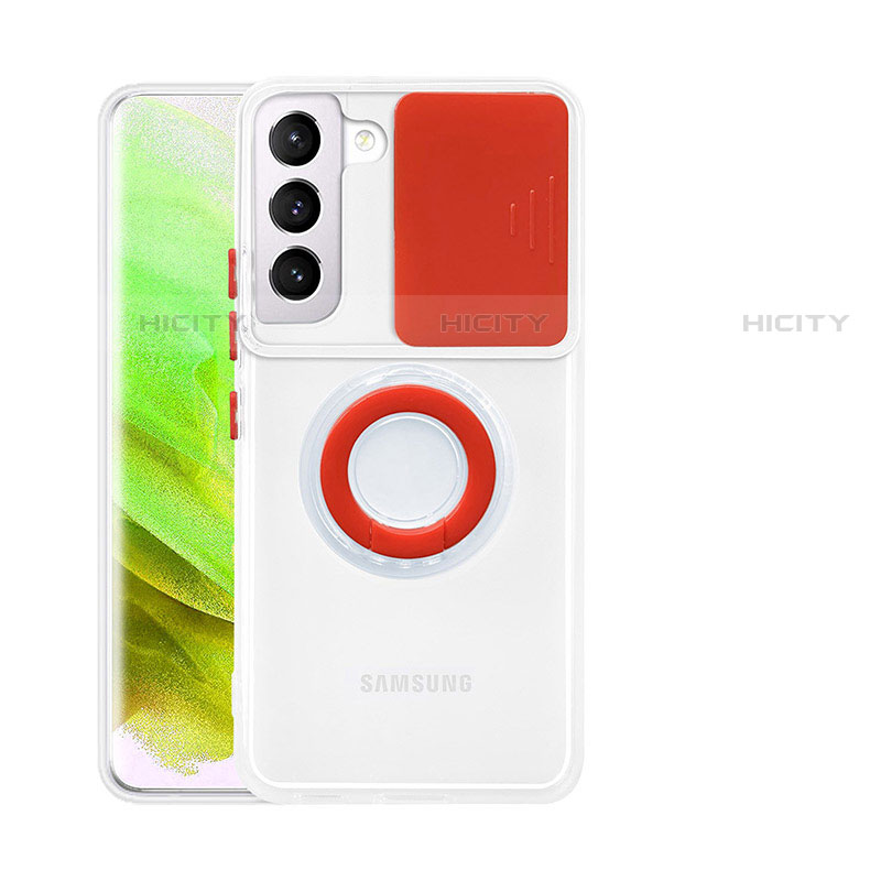 Funda Silicona Ultrafina Carcasa Transparente con Anillo de dedo Soporte A01 para Samsung Galaxy S21 Plus 5G Rojo
