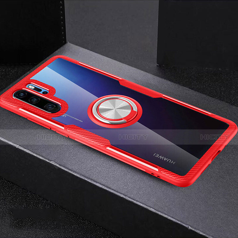 Funda Silicona Ultrafina Carcasa Transparente con Anillo de dedo Soporte C03 para Huawei P30 Pro New Edition Rojo