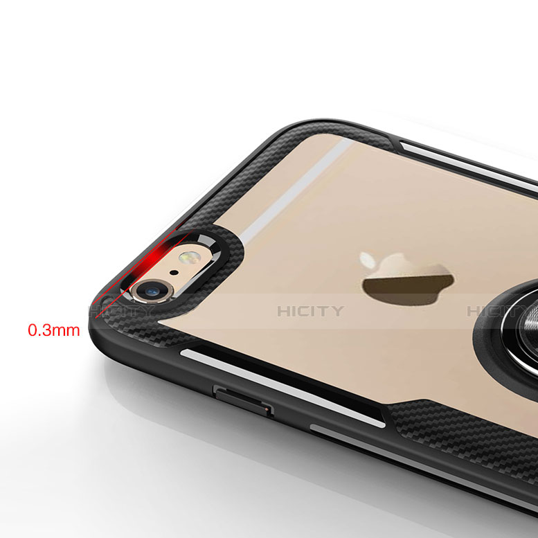Funda Silicona Ultrafina Carcasa Transparente con Anillo de dedo Soporte R01 para Apple iPhone 6