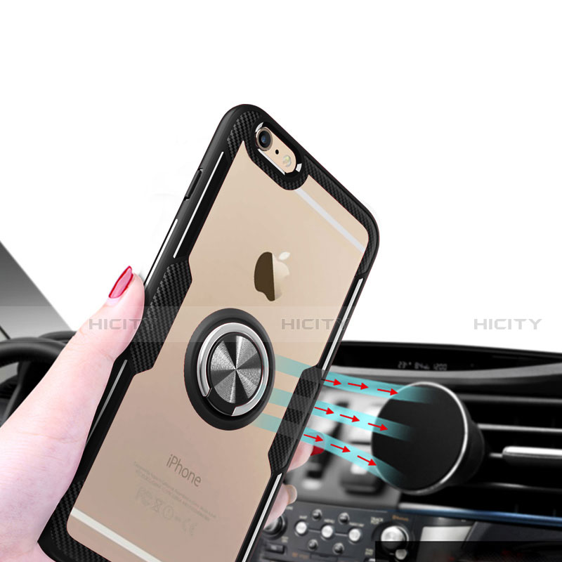 Funda Silicona Ultrafina Carcasa Transparente con Anillo de dedo Soporte S01 para Apple iPhone 6 Plus