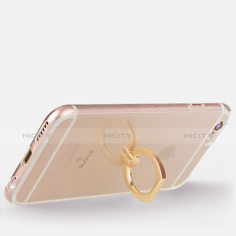 Funda Silicona Ultrafina Carcasa Transparente con Anillo de dedo Soporte S01 para Apple iPhone 6S Oro