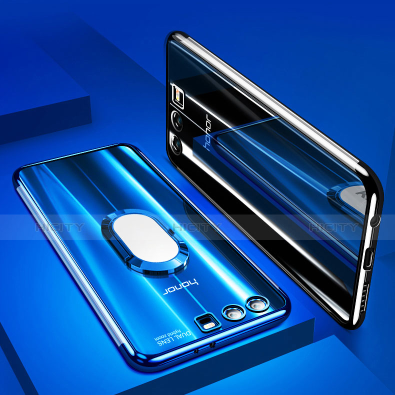Funda Silicona Ultrafina Carcasa Transparente con Anillo de dedo Soporte S01 para Huawei Honor 9