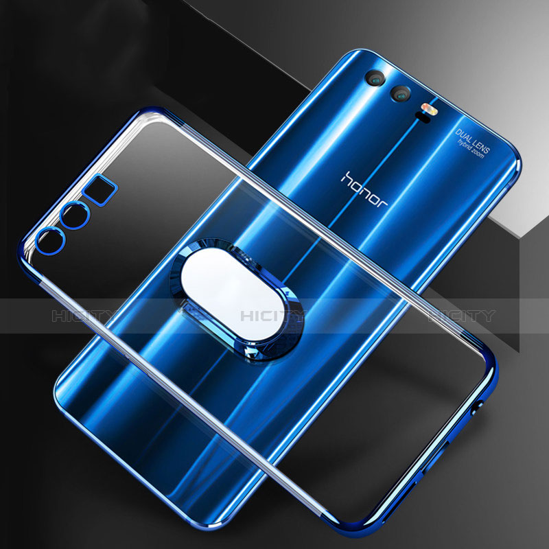 Funda Silicona Ultrafina Carcasa Transparente con Anillo de dedo Soporte S01 para Huawei Honor 9