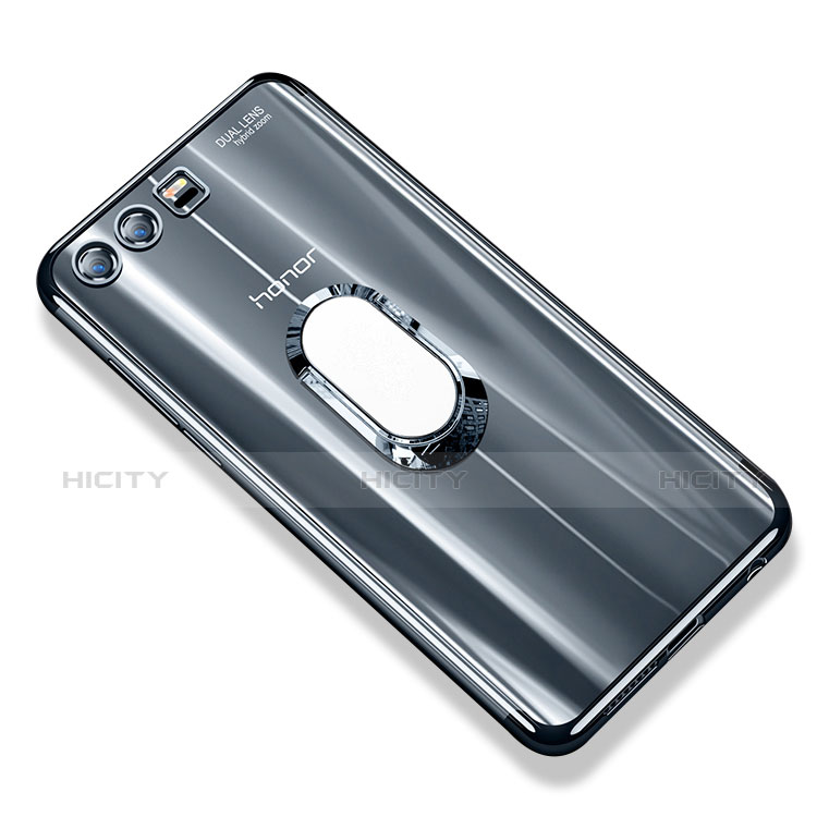 Funda Silicona Ultrafina Carcasa Transparente con Anillo de dedo Soporte S01 para Huawei Honor 9 Premium Gris