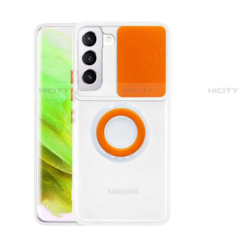 Funda Silicona Ultrafina Carcasa Transparente con Anillo de dedo Soporte S01 para Samsung Galaxy S22 5G Naranja