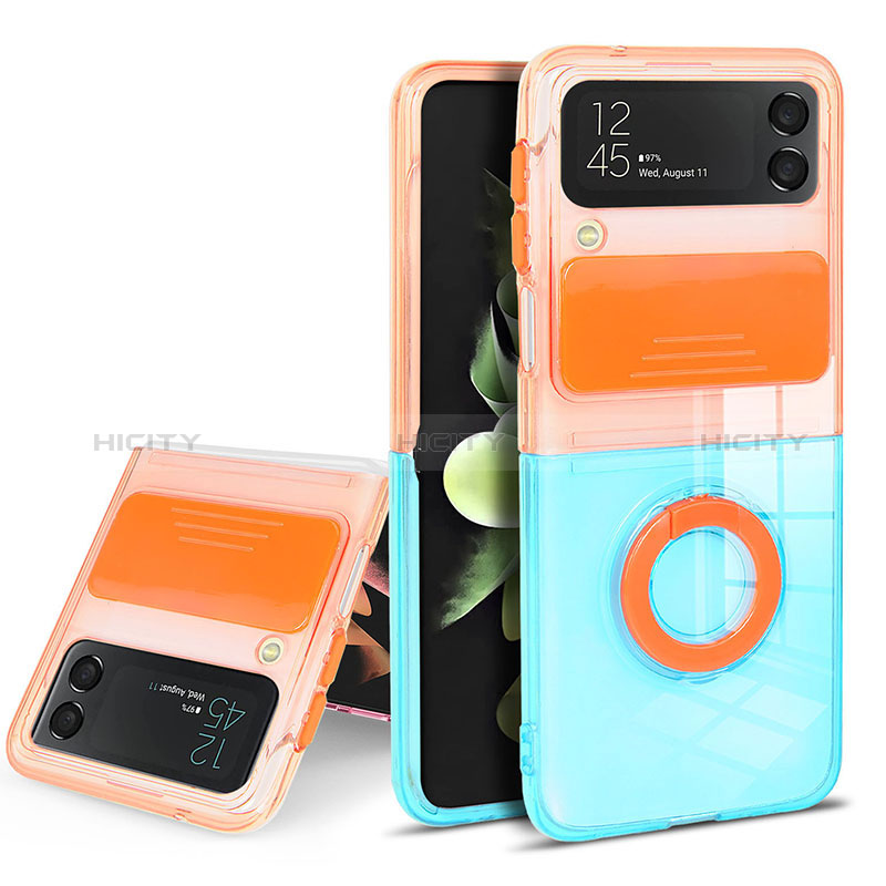 Funda Silicona Ultrafina Carcasa Transparente con Anillo de dedo Soporte S02 para Samsung Galaxy Z Flip3 5G