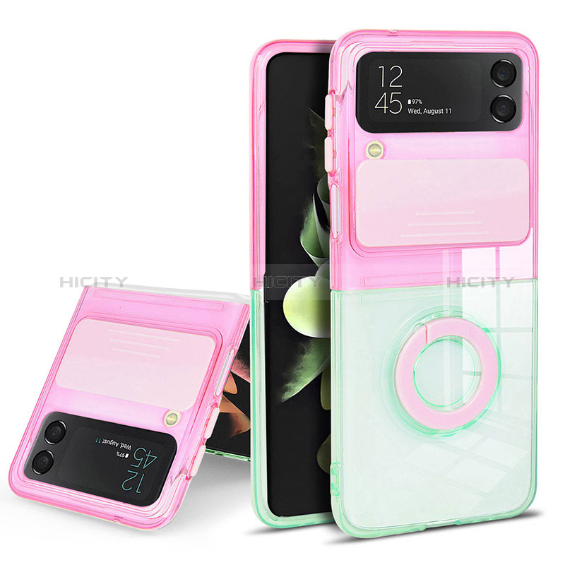 Funda Silicona Ultrafina Carcasa Transparente con Anillo de dedo Soporte S02 para Samsung Galaxy Z Flip3 5G