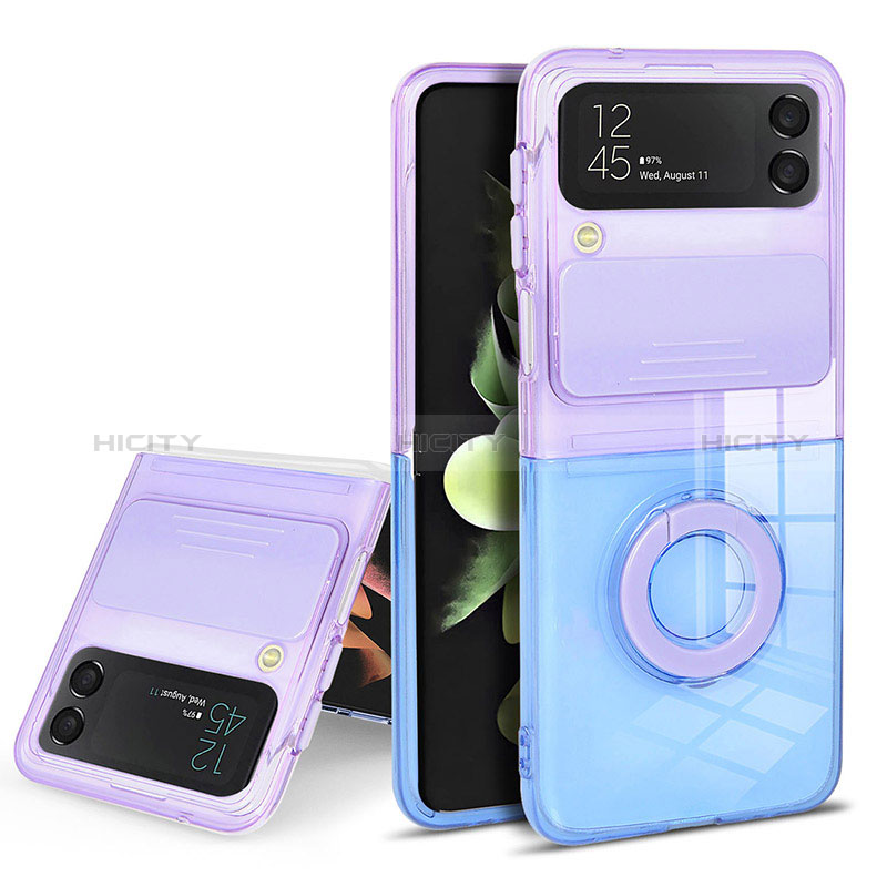 Funda Silicona Ultrafina Carcasa Transparente con Anillo de dedo Soporte S02 para Samsung Galaxy Z Flip3 5G