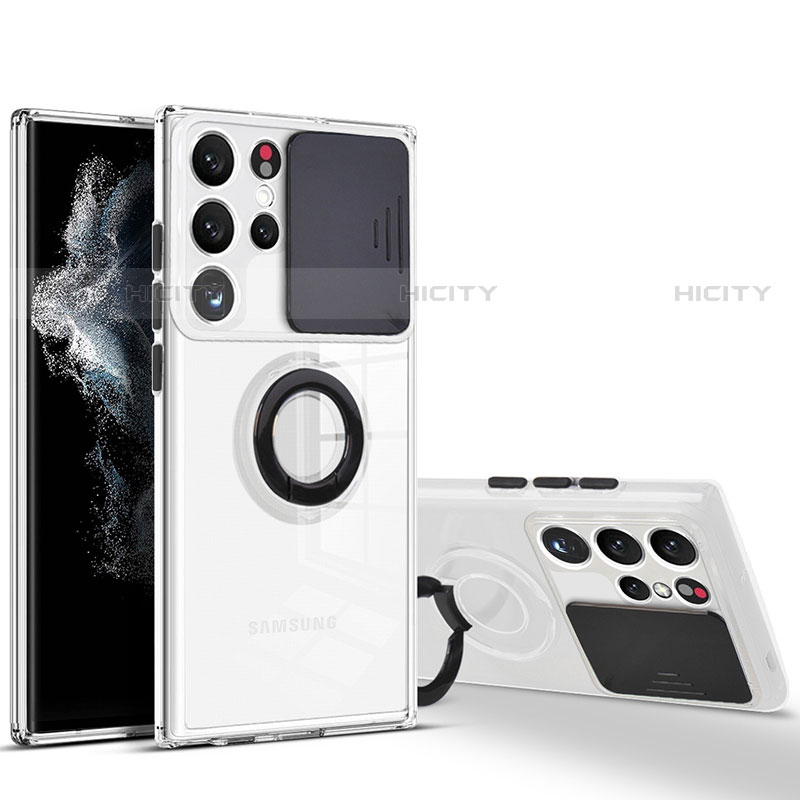Funda Silicona Ultrafina Carcasa Transparente con Anillo de dedo Soporte S03 para Samsung Galaxy S21 Ultra 5G