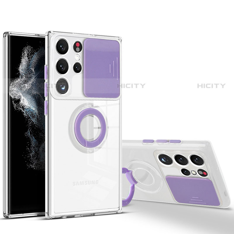 Funda Silicona Ultrafina Carcasa Transparente con Anillo de dedo Soporte S03 para Samsung Galaxy S21 Ultra 5G
