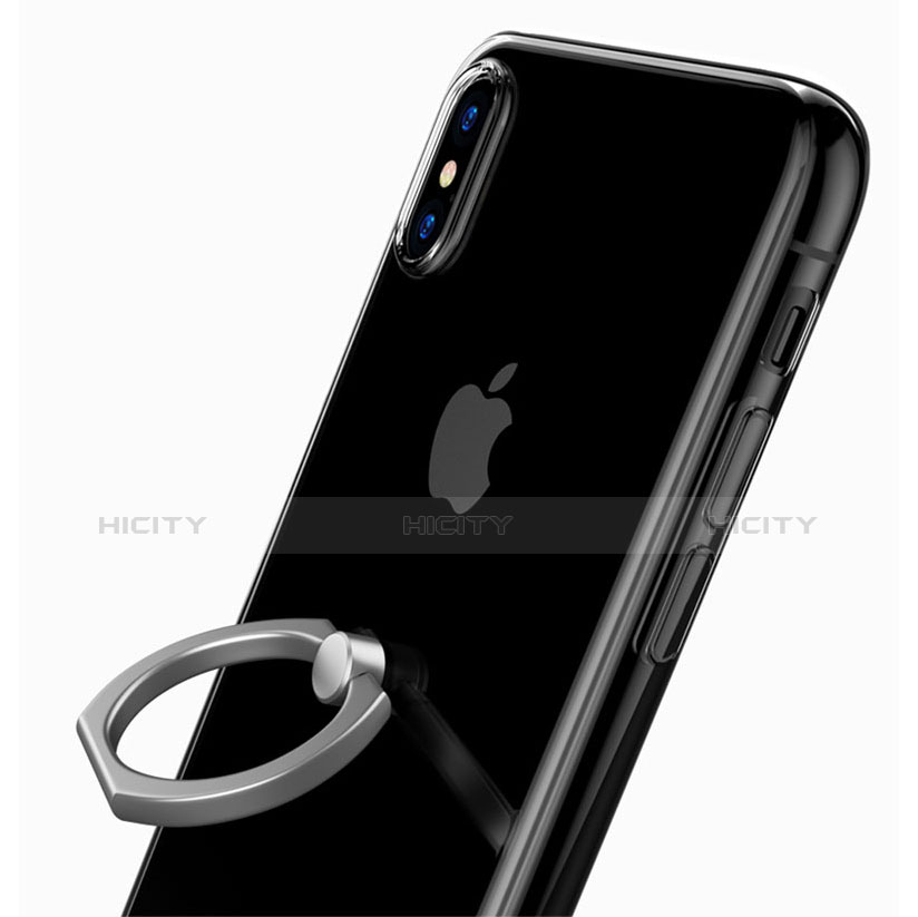 Funda Silicona Ultrafina Carcasa Transparente con Anillo de dedo Soporte V01 para Apple iPhone X