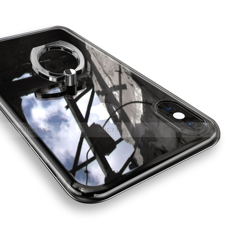 Funda Silicona Ultrafina Carcasa Transparente con Anillo de dedo Soporte V01 para Apple iPhone X Plata