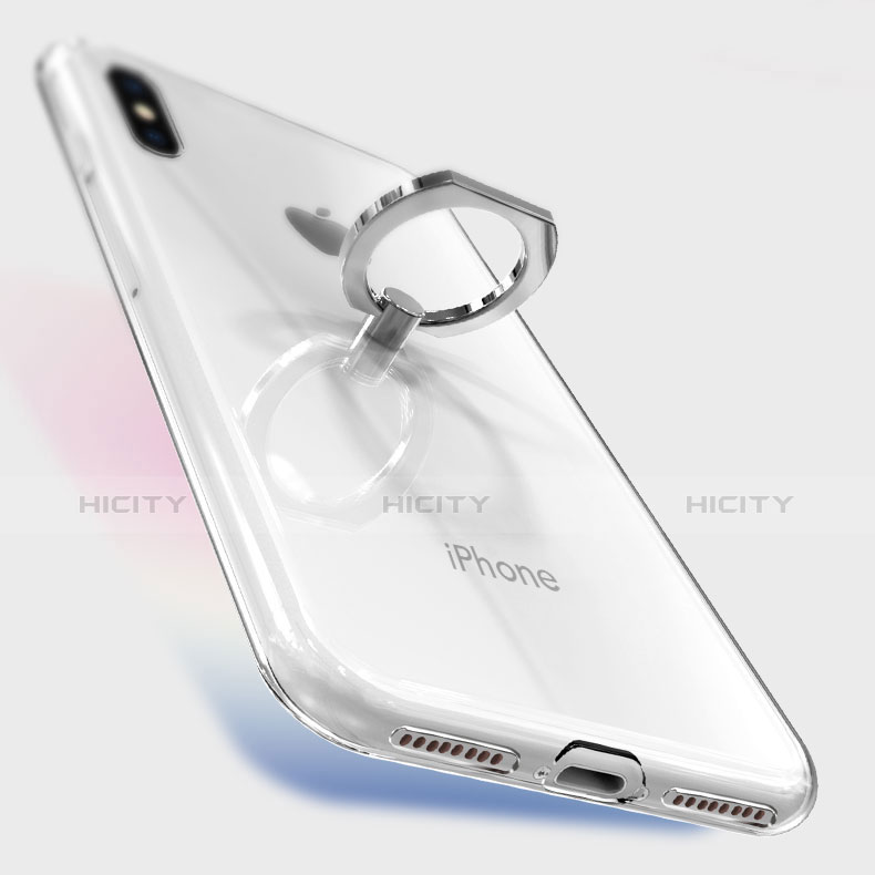 Funda Silicona Ultrafina Carcasa Transparente con Anillo de dedo Soporte V01 para Apple iPhone Xs