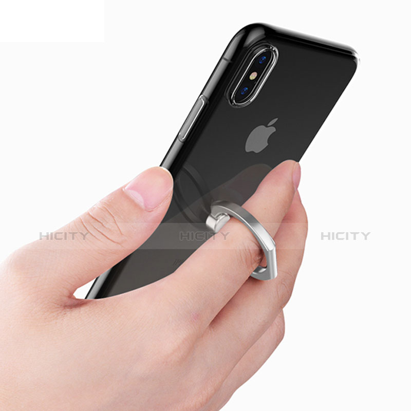 Funda Silicona Ultrafina Carcasa Transparente con Anillo de dedo Soporte V01 para Apple iPhone Xs Max